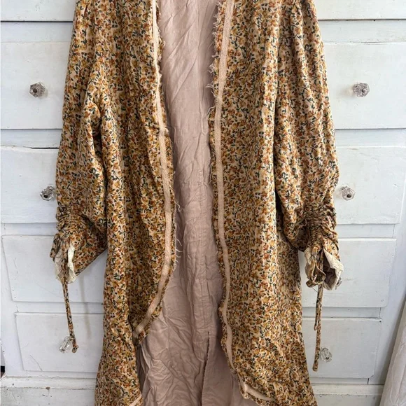 Jade Gypsy Floral Quilted Duster Coat in Golden Mustard - Picture 1 of 4